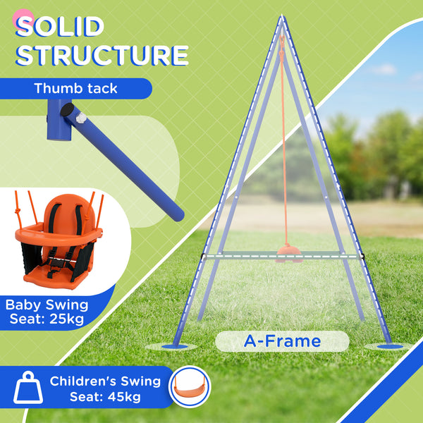 Children's swing with safety harness, orange