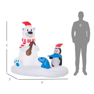 Inflatable polar bear and penguin, 1.80m tall, with Santa hats