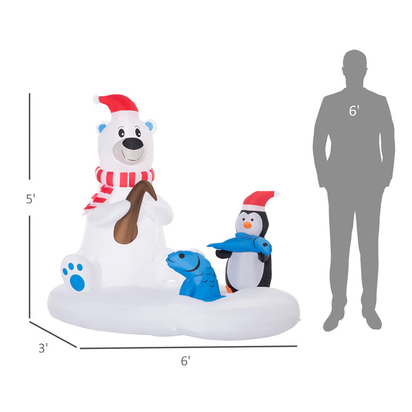Inflatable polar bear and penguin, 1.80m tall, with Santa hats