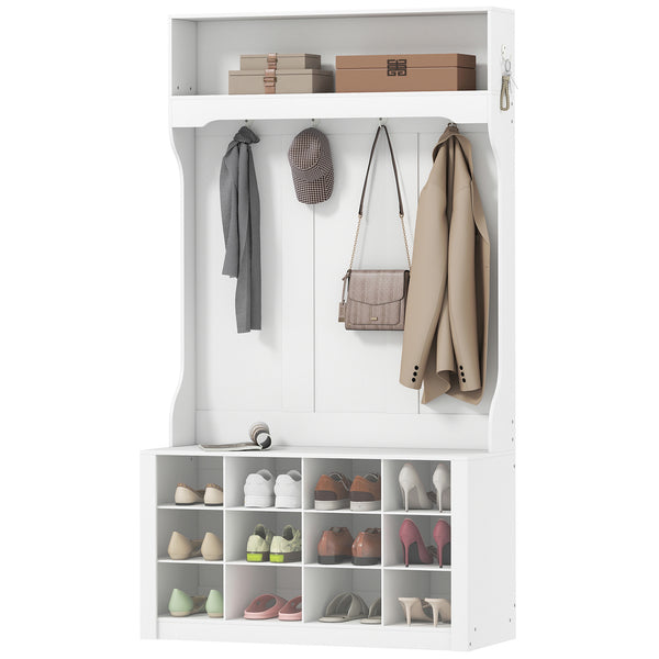 4-in-1 Hallway Unit with Bench and Shoe Rack, White