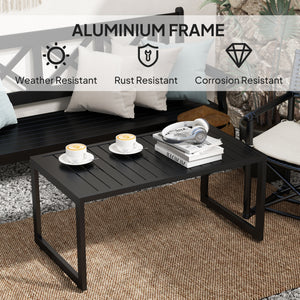 Outdoor Coffee Table with Slatted Top and Adjustable Legs for Garden, Patio and Lawn, Black