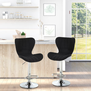 Set of 2 Adjustable Height Swivel Bar Stools with Footrest, Black