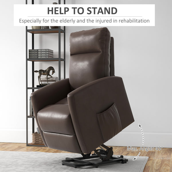 Electric Lift Recliner Chair with Remote Control and Side Pocket, Brown