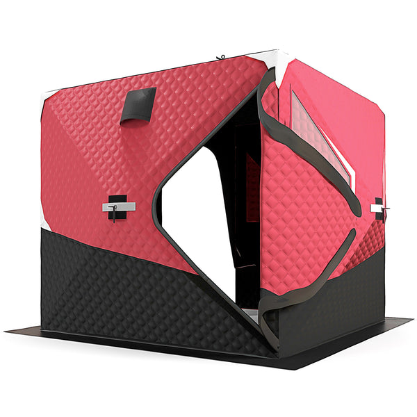 Insulated ice fishing shelter for 3 to 4 people, foldable, with oversized doors, windows, vents and carrying bag, for low temperatures down to -30 ℃.