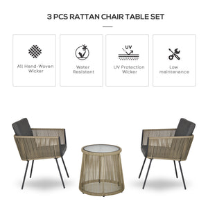 3-piece garden furniture set in woven resin, grey