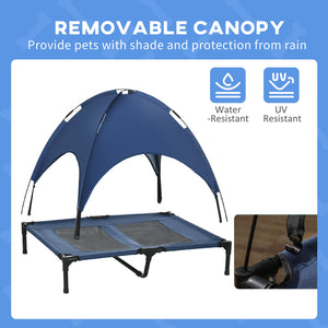 Elevated dog bed with canopy, dark blue