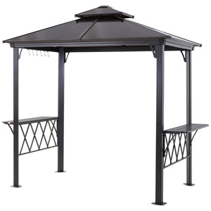 Outdoor Hardtop Grill Gazebo Cooking BBQ Canopy w/ 6 Hooks for Utensils and Double Vented PC Roof, Coffee