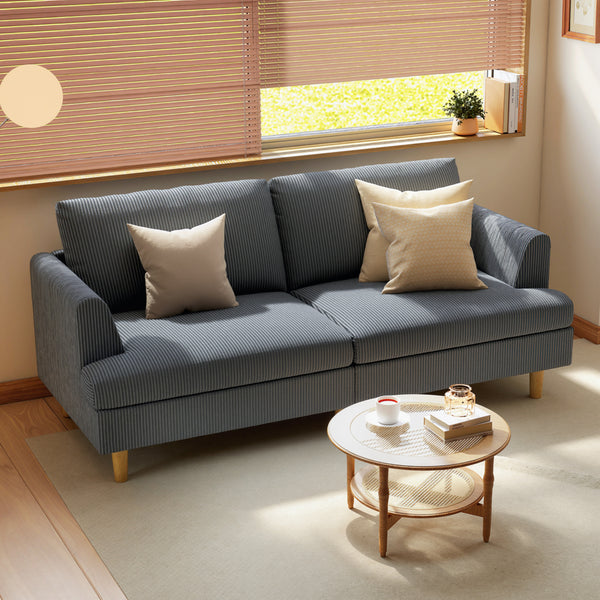 Modern 3-seater corduroy sofa with solid wood legs, dark grey