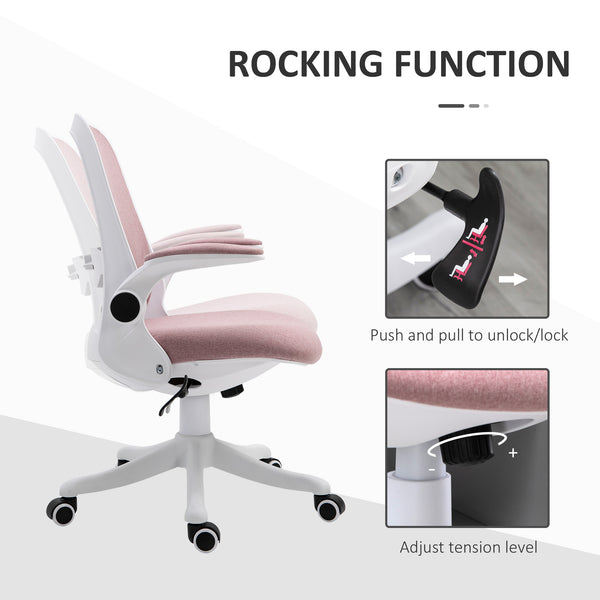 360° swivel office chair with breathable fabric upholstery, pink