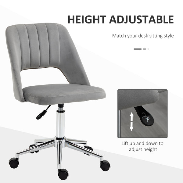 Grey velvet mid-back office chair