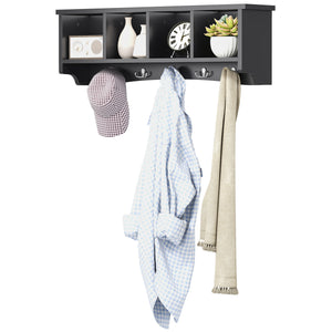 Wall-mounted coat rack with shelf, black