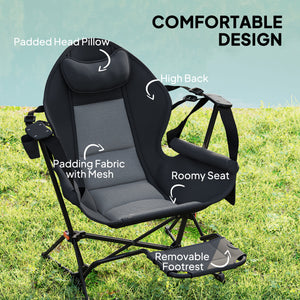 Set of 2 Camping Hammock Chairs, Adjustable Backrest, Foldable, Swivel, with Cup Holder and Padded Seat