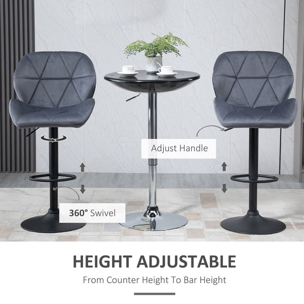 Set of 2 bar stools without armrests, grey