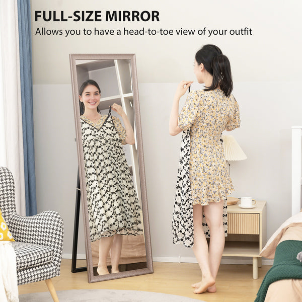 Full length rectangular mirror with frame, on stand, silver bronze color