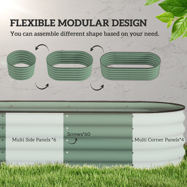 Raised galvanized steel planter with safety rim, green 