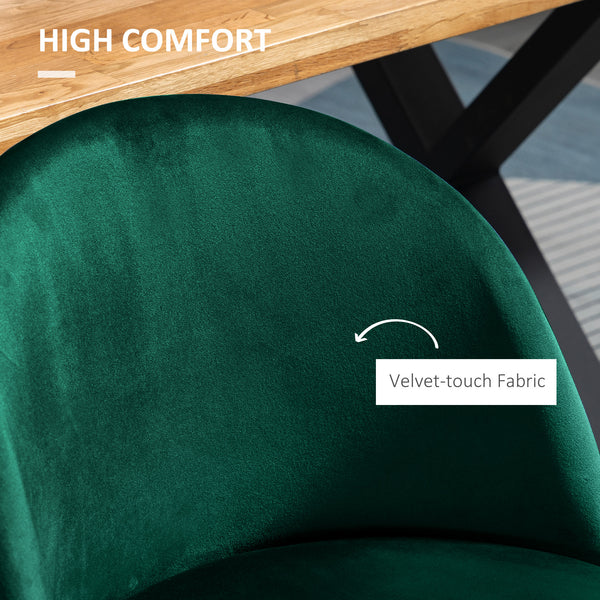 Set of 2 green velvet-upholstered, mid-back chairs