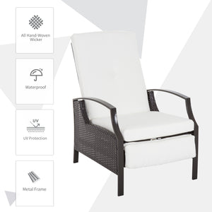 Outdoor reclining rattan chair with white cushion