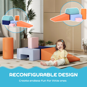 6-piece soft play area for children, orange and blue 