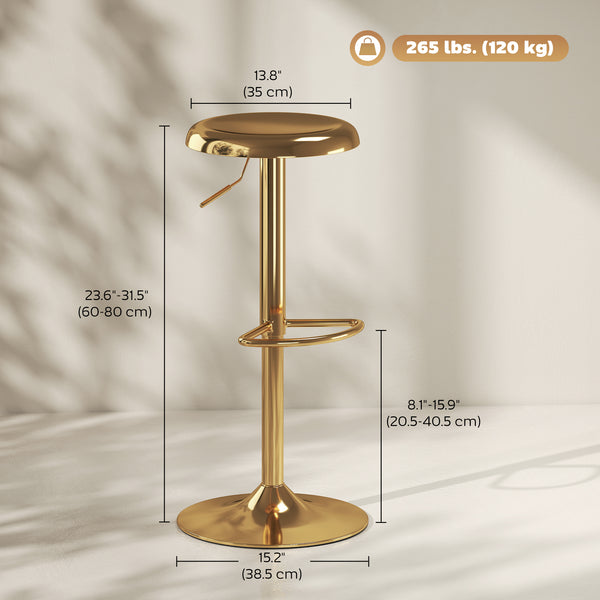 Set of 2 steel bar stools, gold