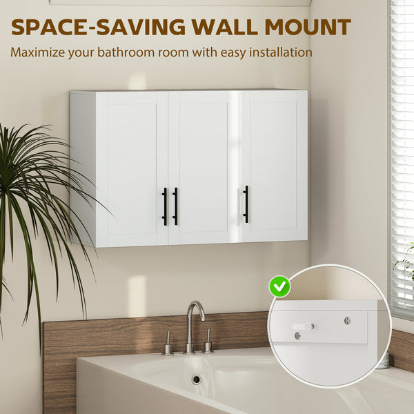35 in. Bathroom Wall Cabinet with 3 Doors and Adjustable Shelf, White