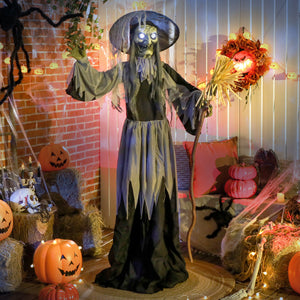 Standing Witch, Voice-Activated Accessory, Rotating Head and Flashing Eyes, Black