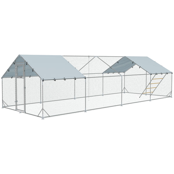 Large metal chicken coop with waterproof and UV-resistant cover