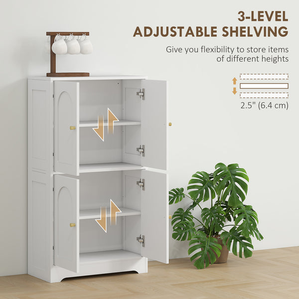 Modern, freestanding storage unit with 4 arched doors and 2 adjustable shelves, white