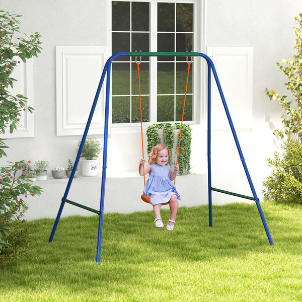 Children's swing with safety harness, orange