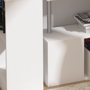 Corner desk, 360° swivel with 3-tier shelves, white