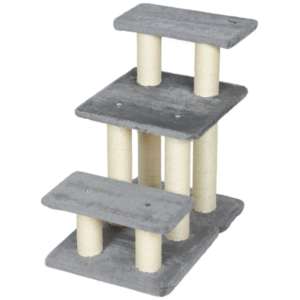 Cat stairs with 2 sisal scratching posts, white and grey