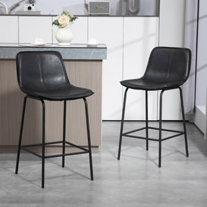 Set of 2 padded bar stools with steel legs, black