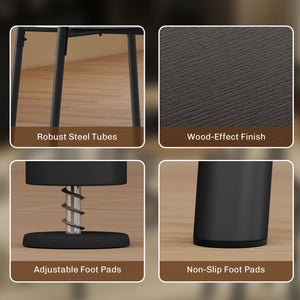 Dining set for 4 people with metal frame, black wood finish.