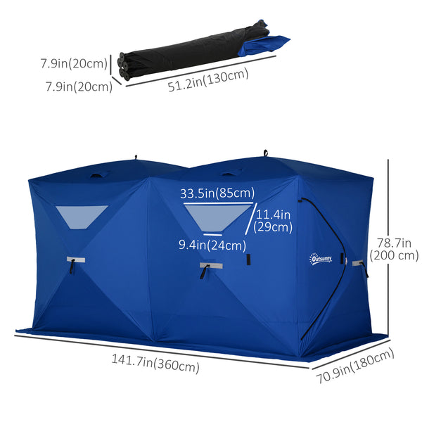 Foldable ice fishing shelter for 5 to 8 people, portable ice fishing tent, blue
