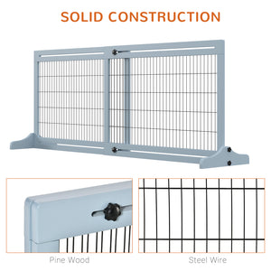 Freestanding Wooden Pet Gate, Grey-Blue