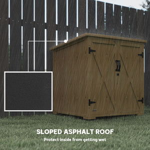 Natural wood garden shed with shelf and double door