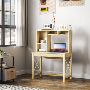 Computer desk with shelf, storage and compartments