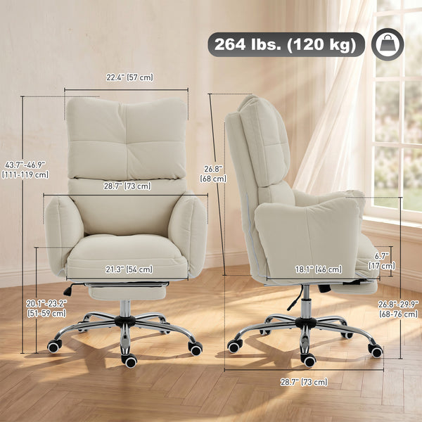Reclining office chair with footrest, cream