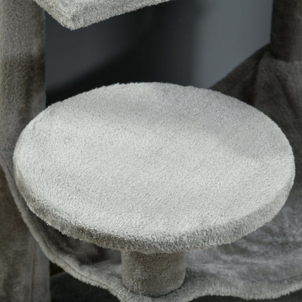Large 142cm Multi-Level Cat Tree with Hammock, Basket &amp; Sisal Scratching Posts, Grey