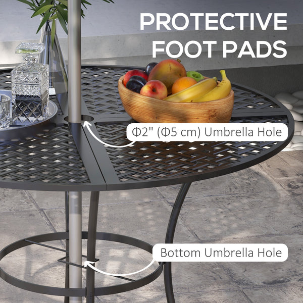 Round outdoor dining table with parasol hole