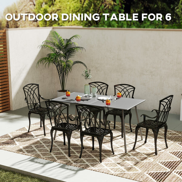 Rectangular dining table for 6 people with steel frame, gray