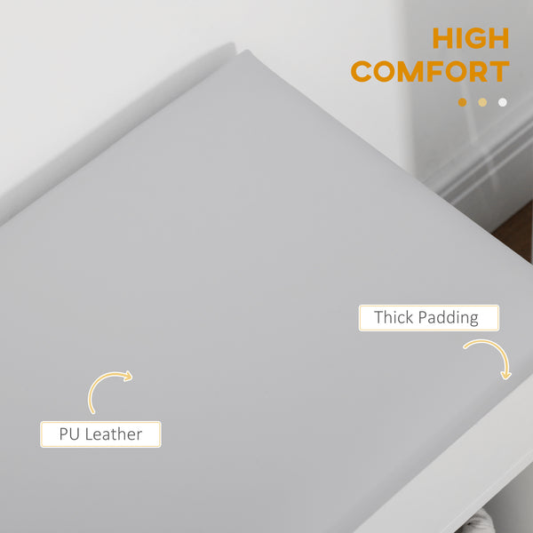 Shoe bench with padded cushion and hidden storage, white