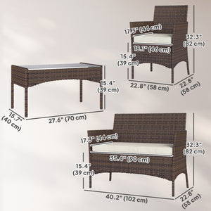 4-Piece Wicker Patio Furniture Set with Loveseat, Chairs and Beige Glass Coffee Table