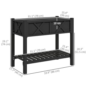 Wooden Raised Bed with Storage Shelf, Drainage Holes and Liner, 86 x 45 x 76 cm, Black