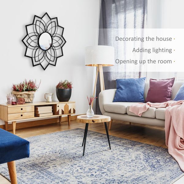 Modern flower wall mirror, black