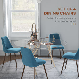 Set of 4 upholstered velvet dining chairs, blue