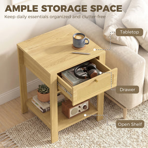 Side Tables with Drawer, Natural Wood Finish, Set of 2