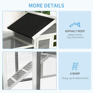 49" Weatherproof Wooden Rabbit Hutch With Slant Roof And Screened Outdoor Run, Grey