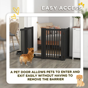 Freestanding 4-Panel Black Wooden Pet Gate
