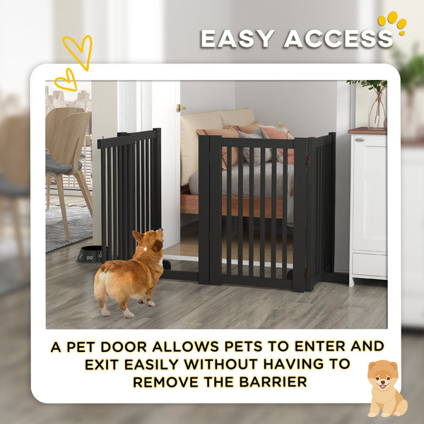 Freestanding 4-Panel Black Wooden Pet Gate
