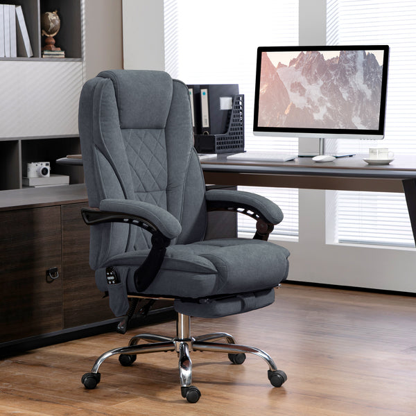 Massaging office chair with adjustable height and footrest, dark grey